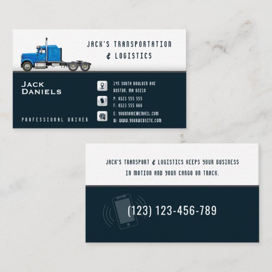 Vervoer en logistiek | Blauwe vrachtwagen Visitekaartje (Voorkant / Achterkant)