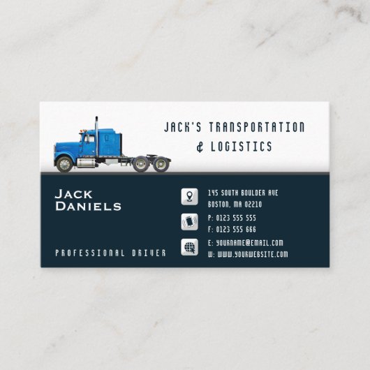 Vervoer en logistiek | Blauwe vrachtwagen Visitekaartje (Voorkant)