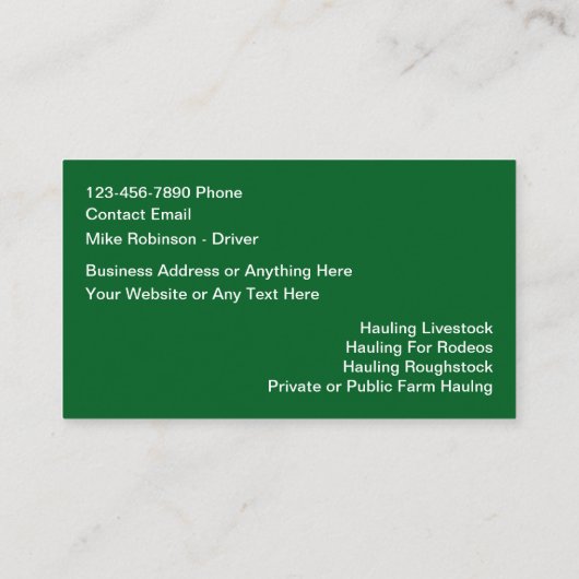 Vervoer en vervoer van dieren visitekaartje (Achterkant)