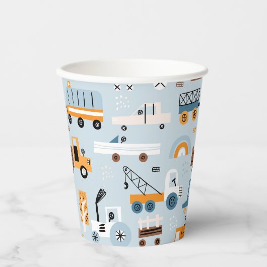 Vervoer Hand getrokken speelgoed auto's Verjaardag Papieren Bekers (Voorkant)