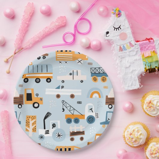 Vervoer Hand getrokken speelgoed auto's Verjaardag Papieren Bordje (Feest)