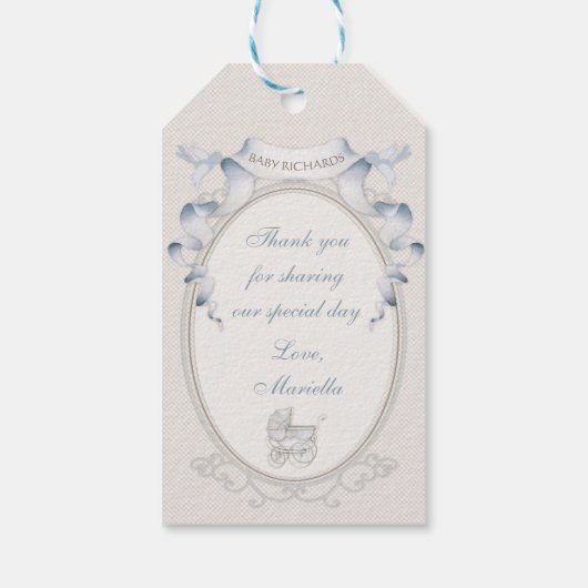 vervoer Ivory Gingham Blue Birds Cadeaulabel (Achterkant)
