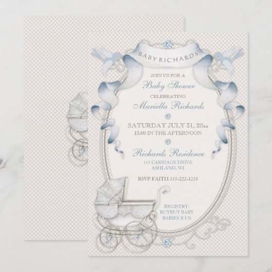  vervoer Ivory Gingham Blue Birds Kaart (Voorkant / Achterkant)