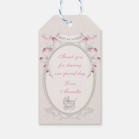  vervoer Ivory Gingham Roze vogels Cadeaulabel (Achterkant)