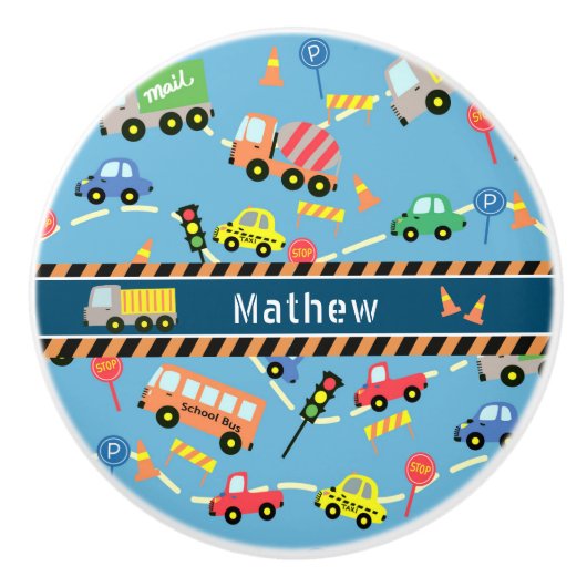 Vervoer Jongens Blauw Keramische Knop (Voorkant)