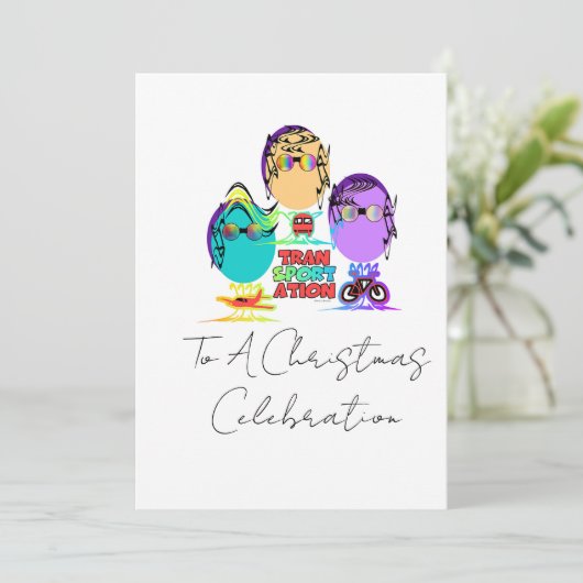 Vervoer Karikatuur Kerstviering Feestdagenkaart (Staand voorkant)