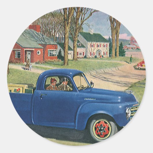 vervoer, Klassieke Blue Truck Ronde Sticker (Voorkant)
