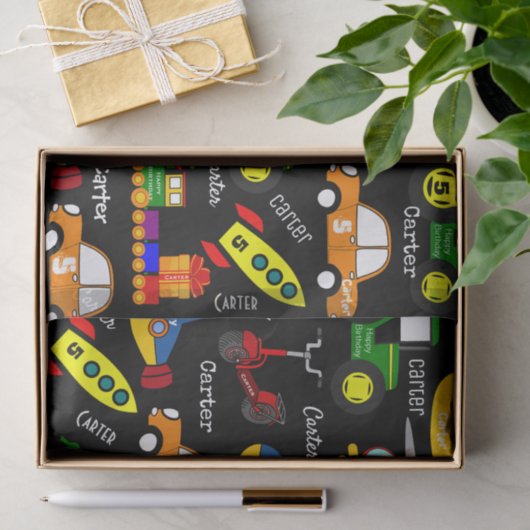 Vervoer met persoonlijke naam en leeftijd tissuepapier (Geschenk)