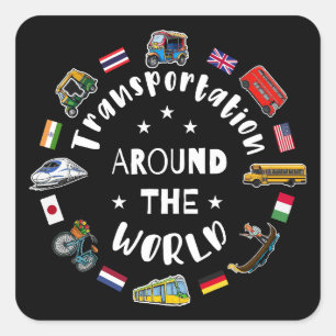 Vervoer over de hele wereld vierkante sticker