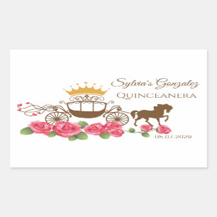 Vervoer, paarden, kroon, rozen Quinceanera Rechthoekige Sticker