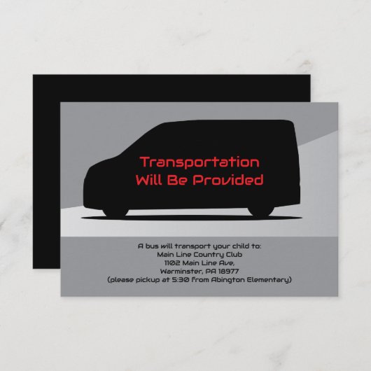 Vervoer Party Bus Kaart Vervoer Mini Van (Voorkant / Achterkant)