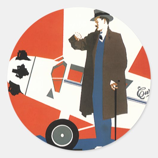 vervoer, propellervliegtuig en loods ronde sticker (Voorkant)