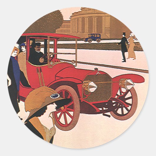 vervoer, Red Antiek Automobile Ronde Sticker (Voorkant)