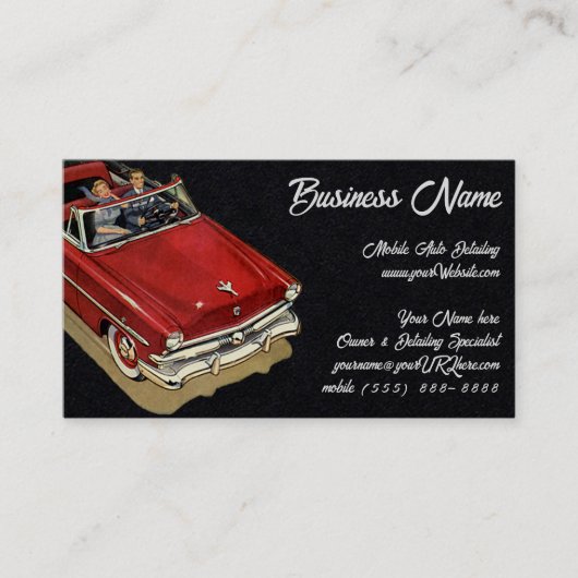 vervoer, Retro Red Convertible Car Visitekaartje (Voorkant)