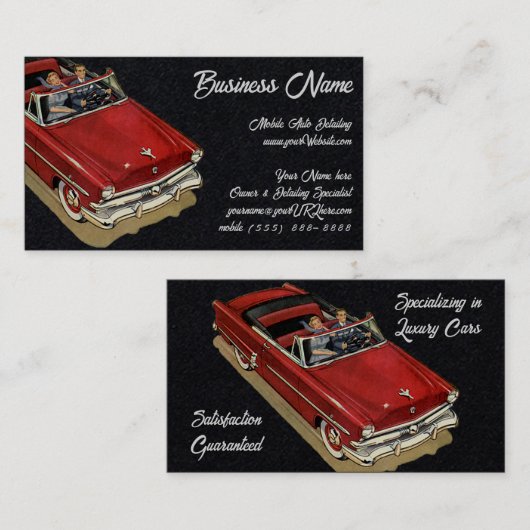vervoer, Retro Red Convertible Car Visitekaartje (Voorkant / Achterkant)