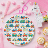 Vervoer Schattige Kleurrijke Auto's Trucks Verjaar Papieren Bordje (Feest)