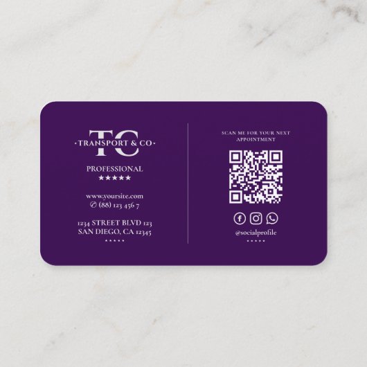 Vervoer Taxi Driver Auto Cab Elegant Paarse Visitekaartje (Achterkant)