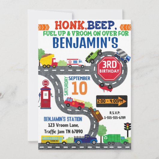 Vervoer Thema Verjaardagsfeestuitnodiging Kaart (Voorkant)