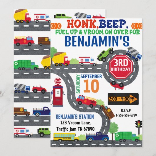 Vervoer Thema Verjaardagsfeestuitnodiging Kaart (Voorkant / Achterkant)