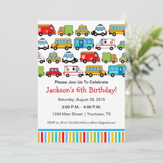 Vervoer Thema Verjaardagsfeestuitnodiging Kaart (Staand voorkant)