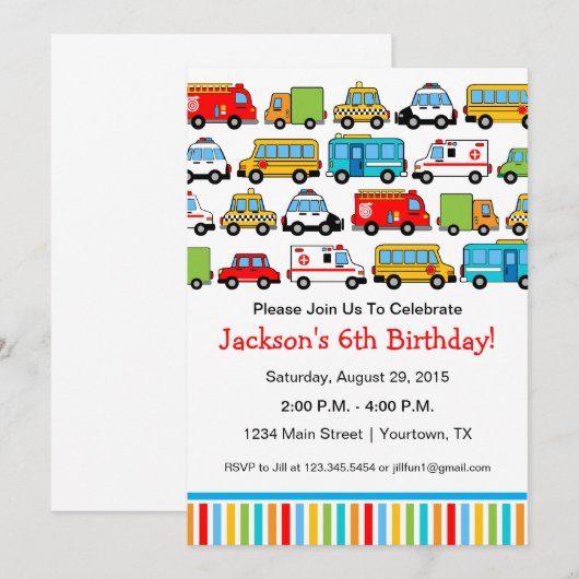 Vervoer Thema Verjaardagsfeestuitnodiging Kaart (Voorkant / Achterkant)