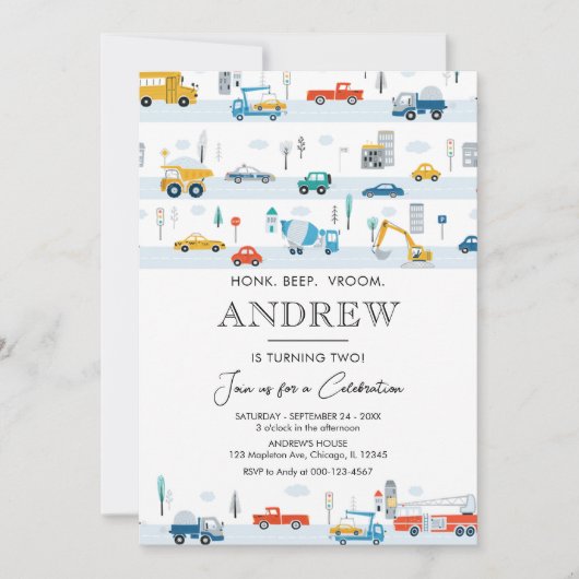 Vervoer Trucks en Auto's Boy Verjaardag Kaart (Voorkant)