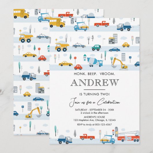 Vervoer Trucks en Auto's Boy Verjaardag Kaart (Voorkant / Achterkant)