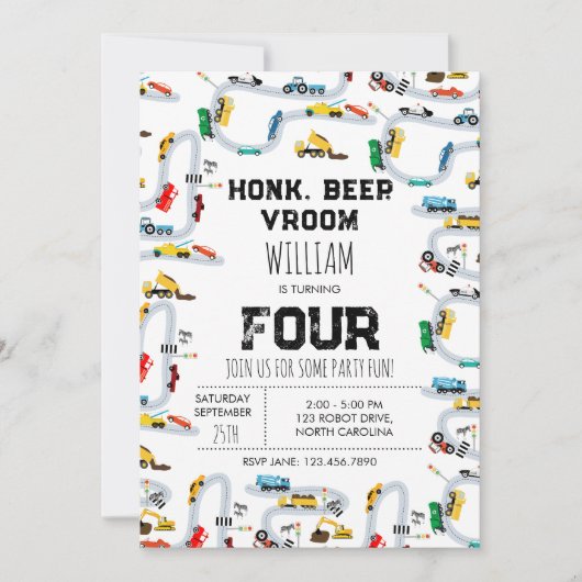 Vervoer Trucks Honk Beep Van Verjaardag Kaart (Voorkant)