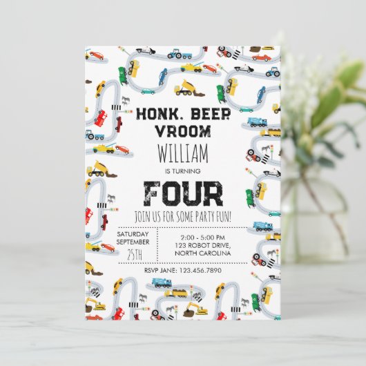 Vervoer Trucks Honk Beep Van Verjaardag Kaart (Staand voorkant)