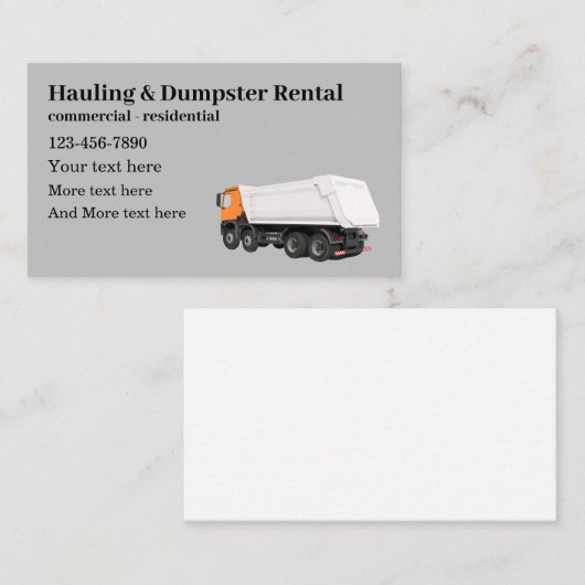 vervoer van zware goederen en stortplaatsen visitekaartje (Voorkant / Achterkant)