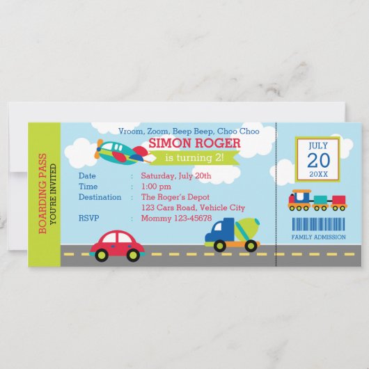 Vervoer Verjaardag Uitnodiging Auto Vliegtuig Vrac (Voorkant)