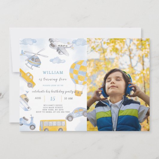 Vervoer Verjaardag uitnodiging met foto (Voorkant)