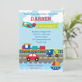 Vervoer Verjaardag Uitnodigingen Jongen Voertuigen (Staand voorkant)