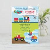 Vervoer Verjaardag Uitnodigingen voor jongens (Staand voorkant)