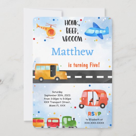 Vervoer Verjaardagsfeest Kaart (Voorkant)