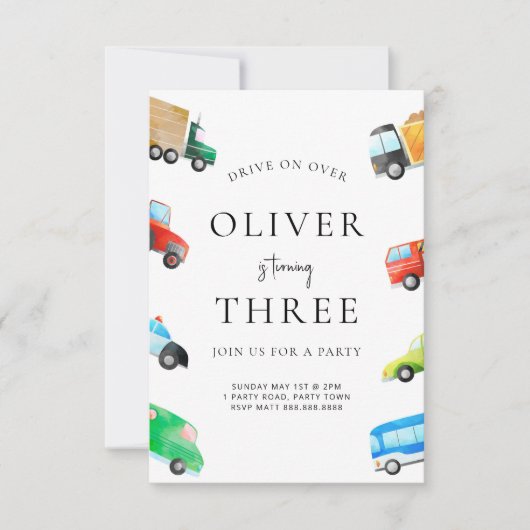 Vervoer Verjaardagsfeestuitnodiging voor kinderen Kaart (Voorkant)