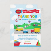 Vervoer Verjaardagspartij Dank u kaart (Voorkant / Achterkant)