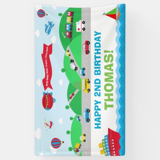 Vervoer Verjaardagspartij Welkom Achtergrond Spandoek (Verticaal)