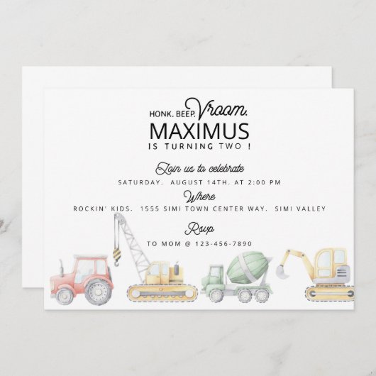 VERVOER VIERDE DAG, AUTO Birthday, TREKKERPARTIJ Aankondiging (Voorkant / Achterkant)