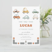 Vervoer Voertuig Auto Verjaardag uitnodiging (Staand voorkant)