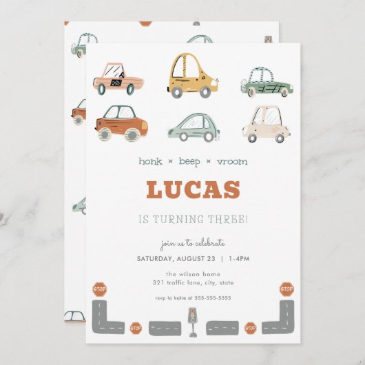 Vervoer Voertuig Auto Verjaardag uitnodiging (Voorkant / Achterkant)