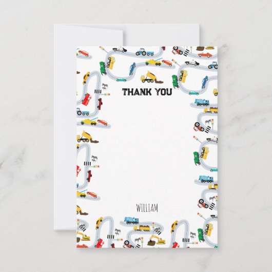 Vervoer Voertuigen Auto's & Trucks Weg Kinderen Bedankkaart (Voorkant)