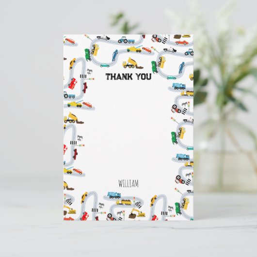 Vervoer Voertuigen Auto's & Trucks Weg Kinderen Bedankkaart (Staand voorkant)
