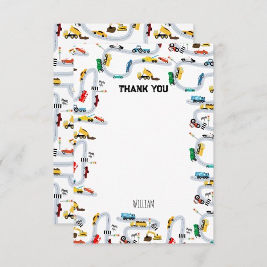Vervoer Voertuigen Auto's & Trucks Weg Kinderen Bedankkaart (Voorkant / Achterkant)