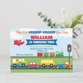 Vervoer Voertuigen Jongen Uitnodiging (Staand voorkant)