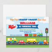 Vervoer Voertuigen Jongen Uitnodiging (Voorkant / Achterkant)