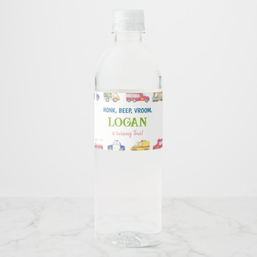 Vervoer Vrachtwagens Verjaardag Water Fles Label Waterfles Etiket (Voorkant)