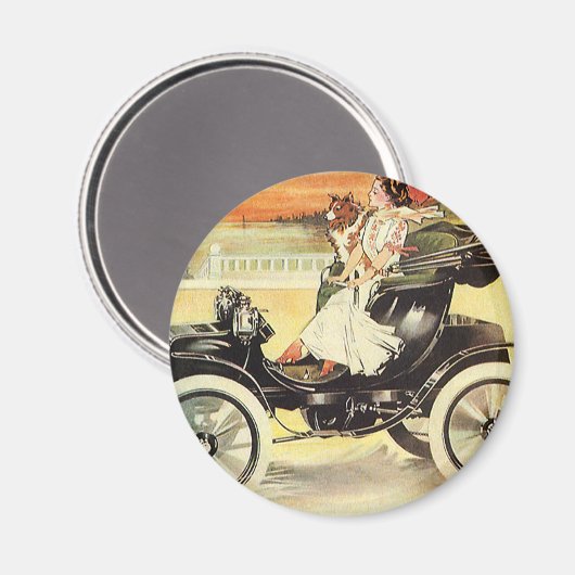  vervoer, Vrouw in converteerbare auto Magneet (Voorkant / Achterkant)