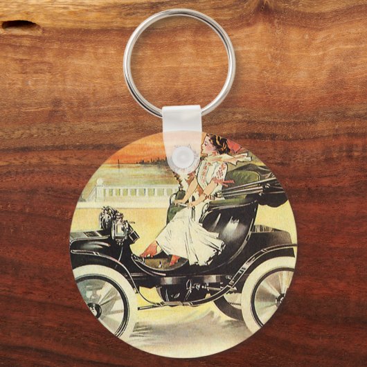  vervoer, Vrouw in converteerbare auto Sleutelhanger (Voorkant)