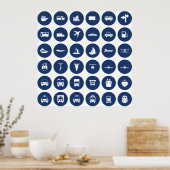 Vervoerpictogrammen in blauw poster (Keuken)